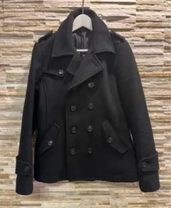 LE PLAT LUI'S　メンズ ブラック ウール ダブルブレスト ピーコート