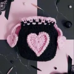 ハート　ポーチ　巾着　編み物