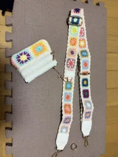 カラフル花柄刺繍スマホショルダーストラップ