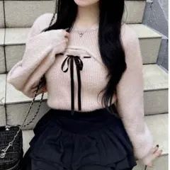 フェザーリブデコルテオープンリボンニット