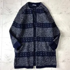 セオリーリュクス 38 ノーカラー ニットコート アルパカ混 ネイビー系 M