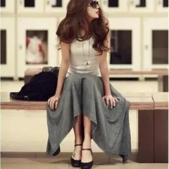新品 送料無料♪ボヘミアンフレアースカート　グレー(00021)