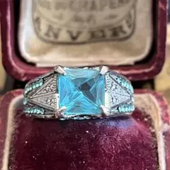 英国　イギリス　ヴィンテージ　ブルートパーズ風　推し活　水色担当　リング　13号