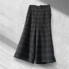 チェック柄 ワイドパンツ ウール混紡 グレー系