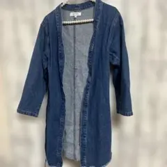 濃いデニム ロングジャケット ウエストリボン付き　キッズ　ガールズ