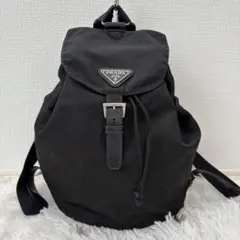 PRADA プラダ 三角ロゴ ステートナイロン カーフ リュック 巾着 黒 