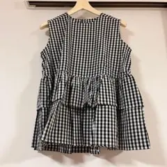 ペプラム チュニック ギンガムチェック フリル 体形カバーのサムネイル