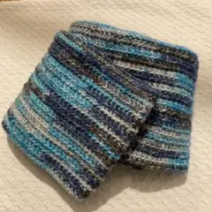 ストライプ編みマフラー ブルー・グレー