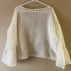春物ホワイトメッシュ編みオーバーサイズセーター