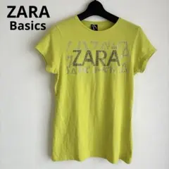 ZARA ラインストーンロゴ 半袖Tシャツ ライムグリーン Mサイズのサムネイル
