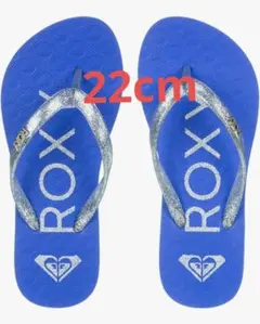 22cm★ROXY ガールズ ビーチサンダル ブルー ラメ