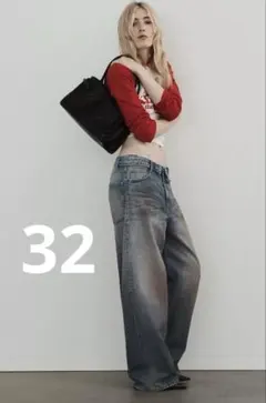 ZARA 26SS TRF ミッドライズ折り返しウエストデニムパンツ