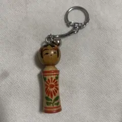 花柄木製こけしキーホルダー 約5cm