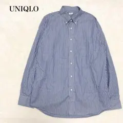 ユニクロ ブロードシャツ ストライプ柄 ボタンダウン 綿100 コットン 綺麗め