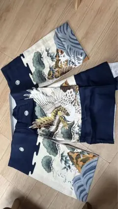 男子供用羽織付き着物セット 松と鷹の勇姿 （7-8歳・115-120cm対象 
