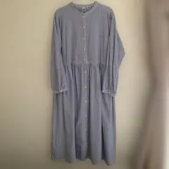無印良品　綿ボイル長袖ワンピース　ダークネイビーストライプ　XL