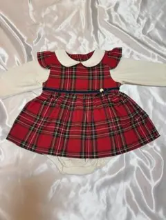 赤いチェック柄ワンピース70