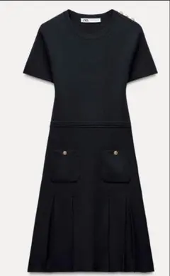 完売品　ZARA ザラ ボックスプリーツニットミニワンピース　M