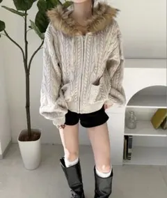 sedacle girl ファーフード ジップニット