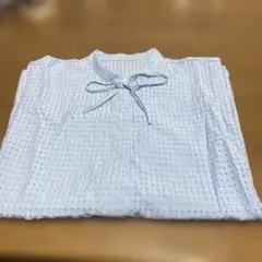 水色 格子模様 トップス リボン付きのサムネイル