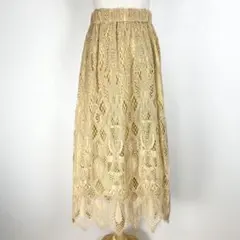 新品 アンナケリー レース ロング スカート ベージュ 38/M ウエストゴムのサムネイル