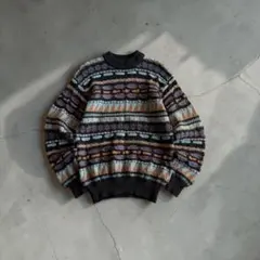 90's Coogi風 マルチカラー3Dデザイン ニットセーター