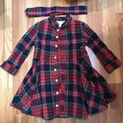 Ralph Lauren 赤・緑 チェック ワンピース 12M ベルト付き