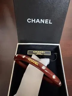 CHANEL シャネル ヴィンテージバングル ボルドーラインストーン箱付　難あり