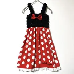 ディズニー ミニー タオルワンピース 110 水玉 赤 リボン キッズ Y