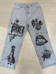 【激レア】スポンジボブ × ワンピース風 パロディプリント デニム ストリート