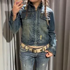 iceplateデニムジップジャケットダメージ加工Mサイズグランジ平成00s