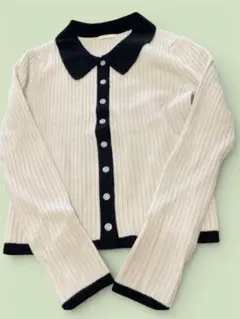 GU ジーユー 黒縁どりのカーディガン サイズ表示S リブ編み長袖クリーム×黒