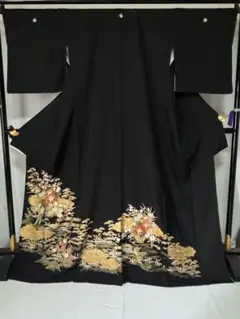 [プラスサイズ] 高身長　黒留袖　正絹　紋入り　比翼付き　結婚式　フォーマル　黒