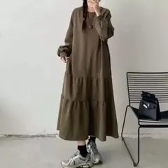 モード　ティアード　ワンピース　体型カバー　ロング　マキシ丈　韓国　大きめ