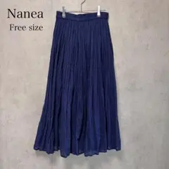【Nanea】ナネア ロングスカート プリーツ ネイビー フリー ウエストゴムのサムネイル