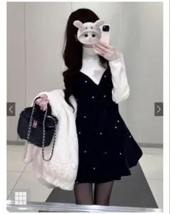 ビジューベロアキャミソールミニワンピース[at2576]