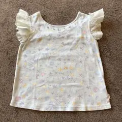 メゾピアノ　水色 フリル袖 Tシャツ 貝殻模様