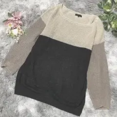 【iCB】美品 オンワード樫山 麻100% カラーブロック ニット ベージュ Sのサムネイル