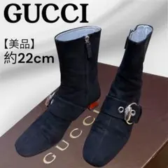 【美品】GUCCI グッチ サイドジップ ショートブーツ ブラック 約22cm
