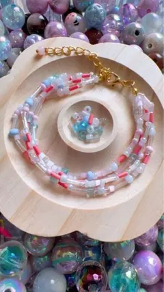 ハンドメイド ビーズブレスレット 4連 パステルカラー
