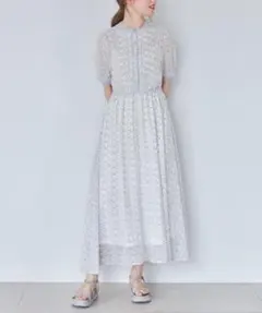 tocco closet 配色ライン入りフラワープリントロングワンピ