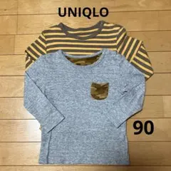 ユニクロ 子供 キッズ ネル長袖Tシャツ 2枚セット 90 ボーダー 迷彩