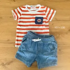 032【95＆100】アンパンマンTシャツ＆デニムパンツ セットのサムネイル