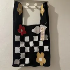 ハンドメイド ニットバッグ チェッカーフラッグ モチーフ | Mercari