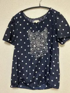 grove ドット柄 刺繍 半袖ブラウス ネイビー Lのサムネイル