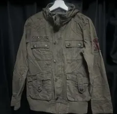 オリーブグリーン フード付きミリタリージャケット