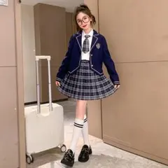 制服 フォーマル セットアップ チェック ブレザー 卒園 入学 ネイビー 120
