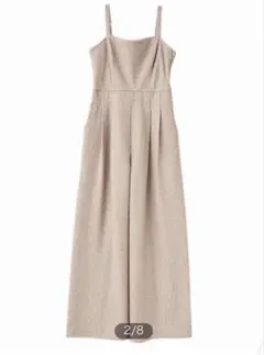 ココディール ベージュ サロペット ネップツイードキャミロンパース