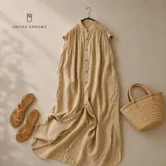 美品ユナイテッドアローズ上品ゆったり春夏ピンタックロングシャツ 