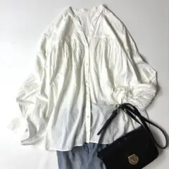 美品♪ザシンゾーン ボタンスリーブ シェルボタン コットンシャツ 白